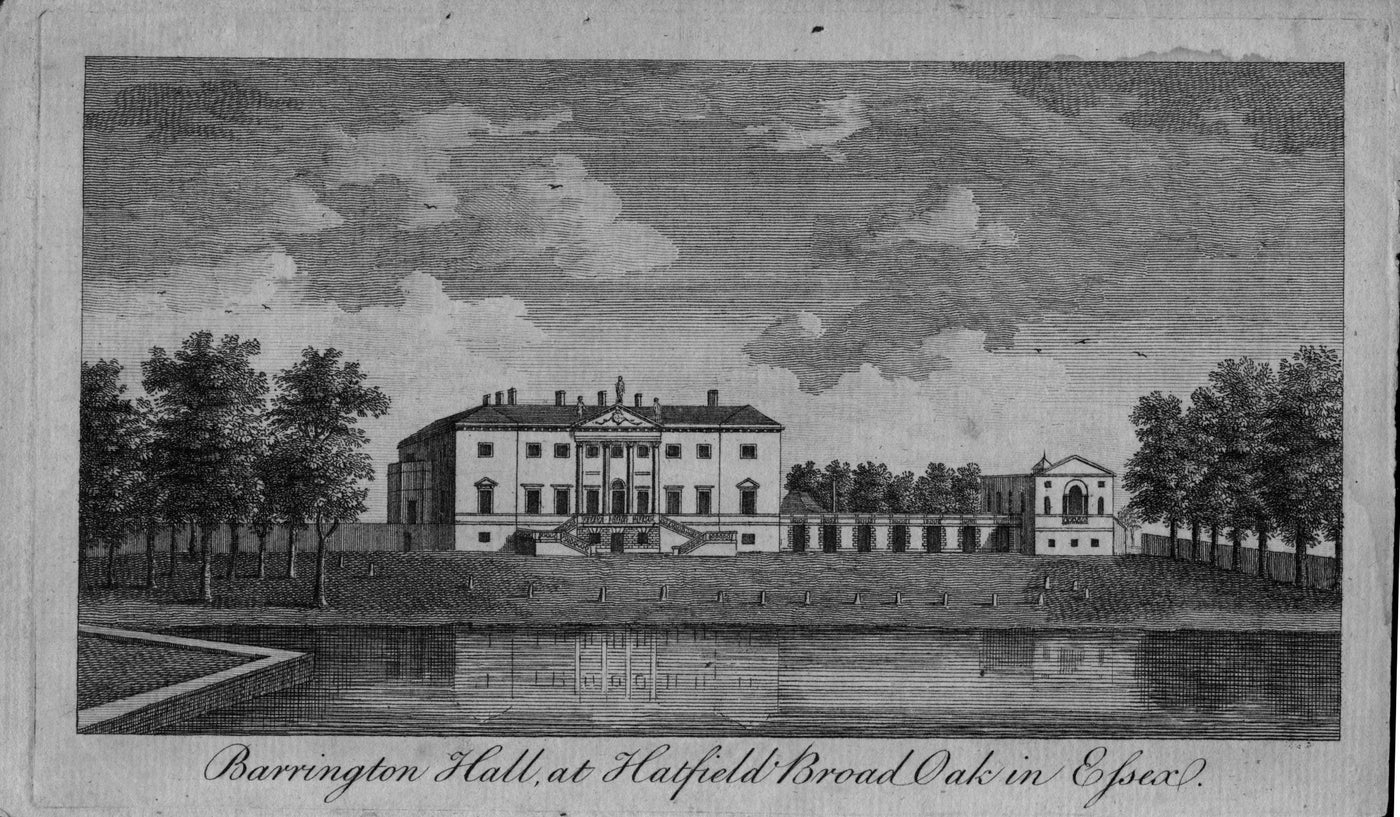 Barrington Hall at Hatfield Broad Oak in Essex antique print