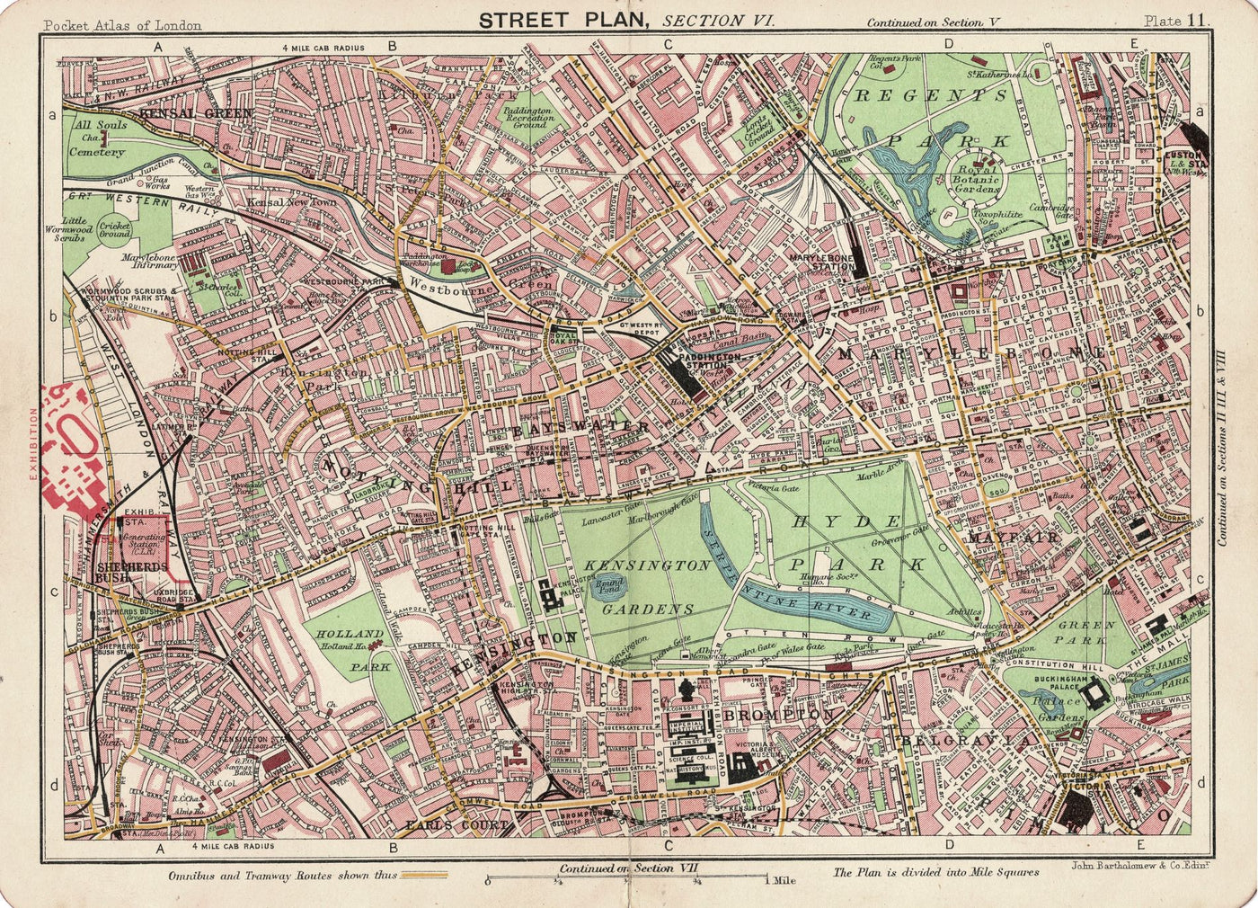 Hyde Park and Kensington Gardens environs antique map 1911