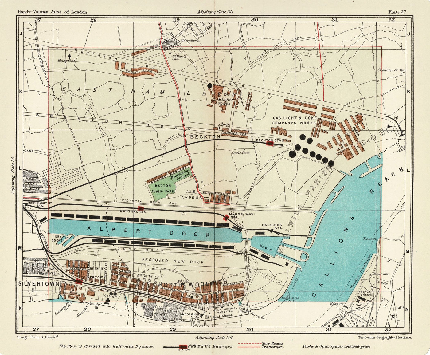 Beckton, North Woolwich, Gallions Reach, Albert Dock antique print 1907