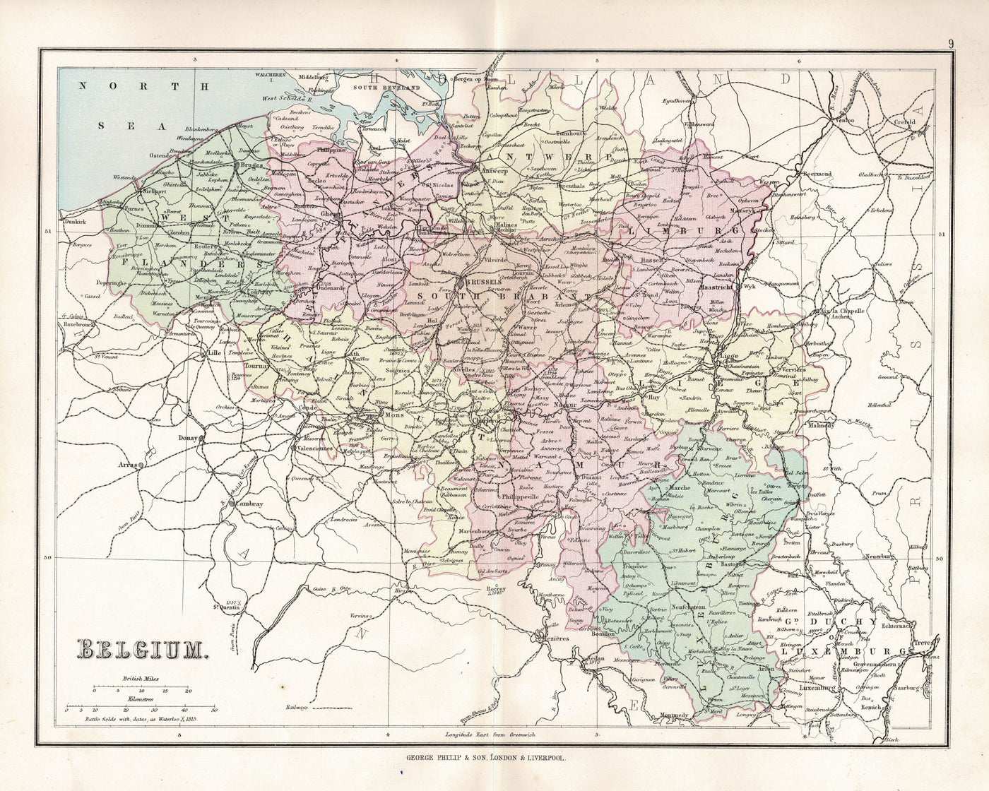 Belgium antique map, 1891