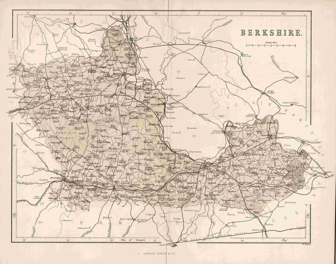 Berkshire antique map published 1868