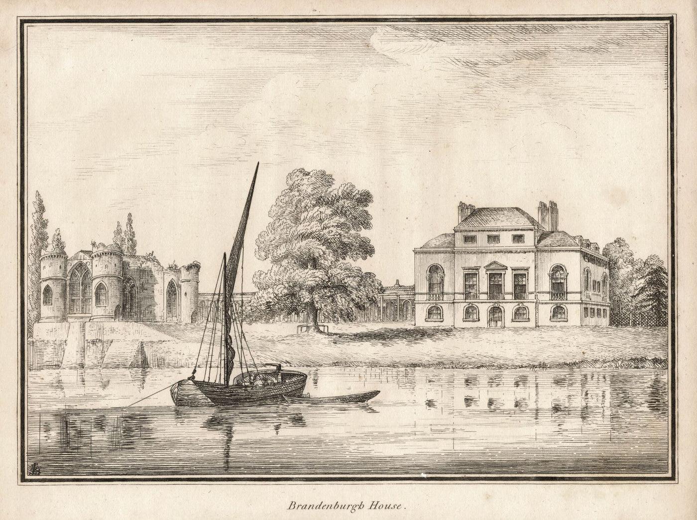 Brandenburgh House, Fulham antique print published 1811