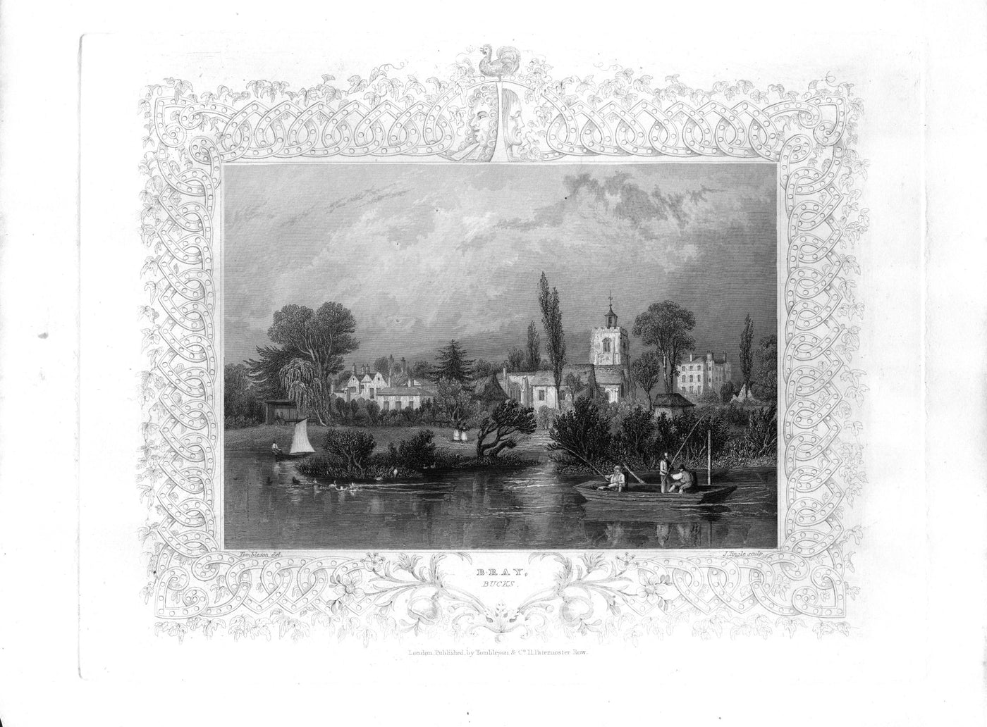 Bray on the River Thames in Berkshire antique print 1840