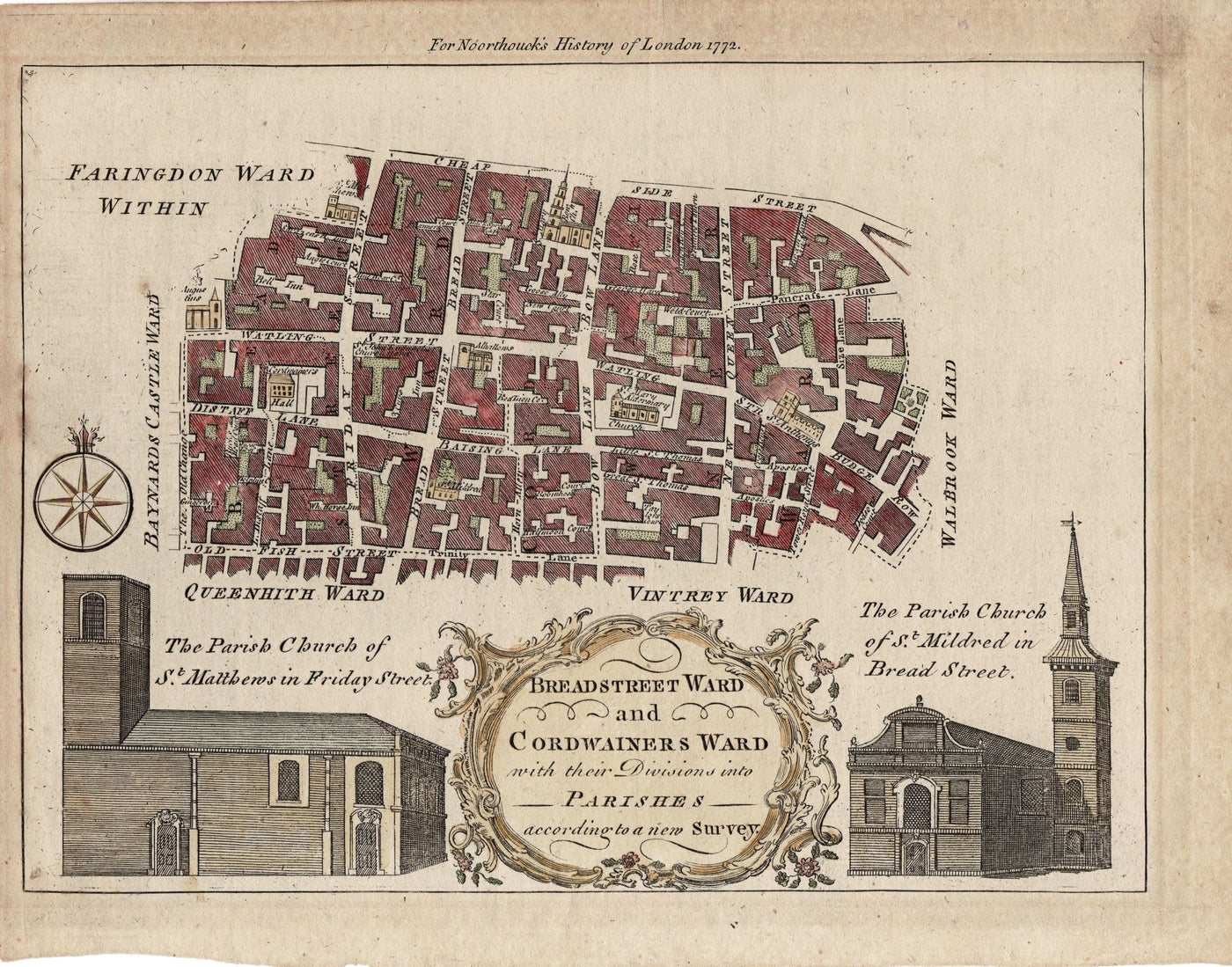 Breadstreet Ward and Cordwainers Ward antique map 1773