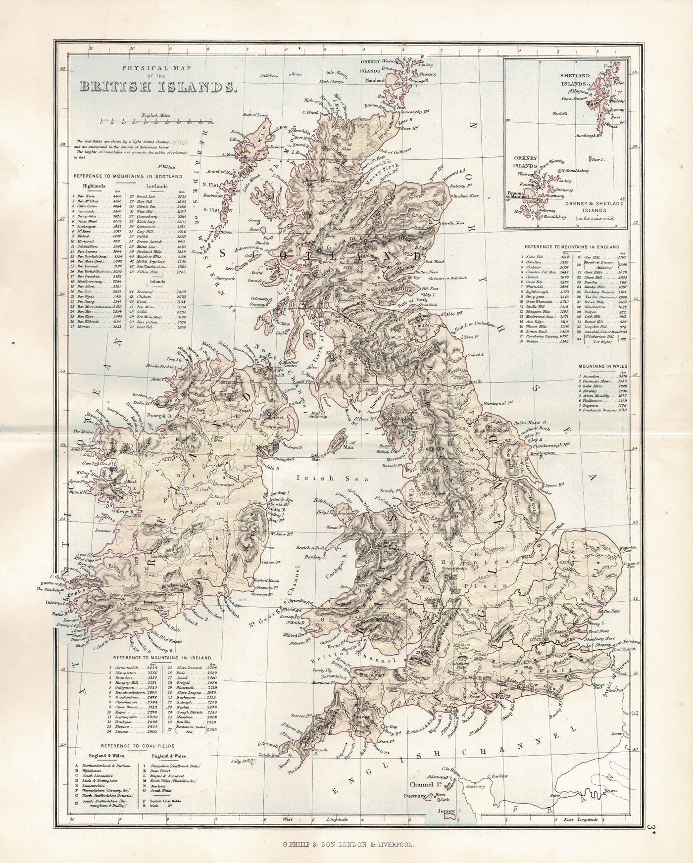 British Isles antique map, 1891