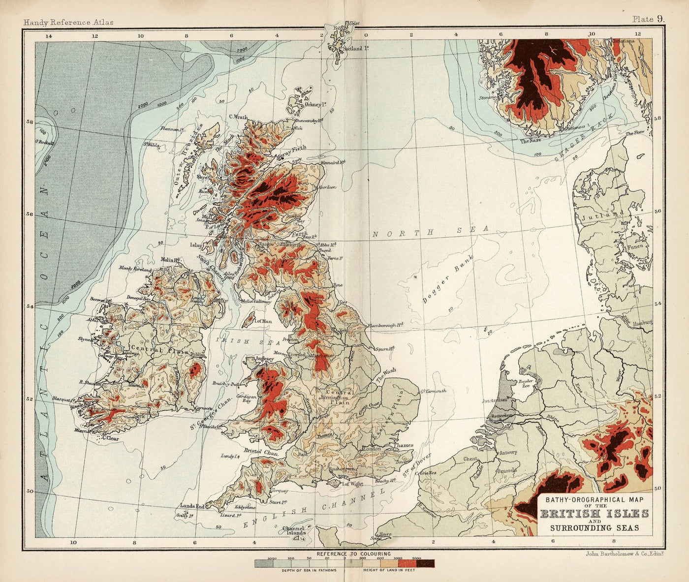 Bathy-Orographical map of the British Isles published 1898