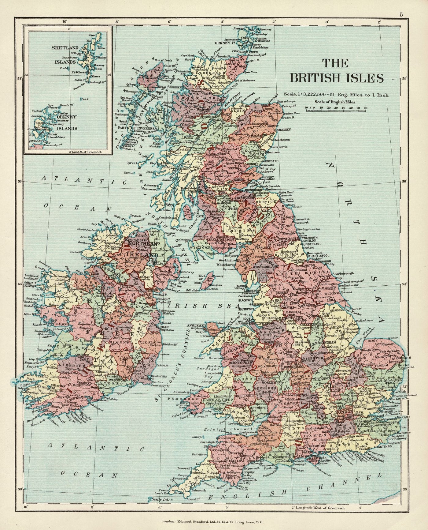 British Isles antique map published 1926