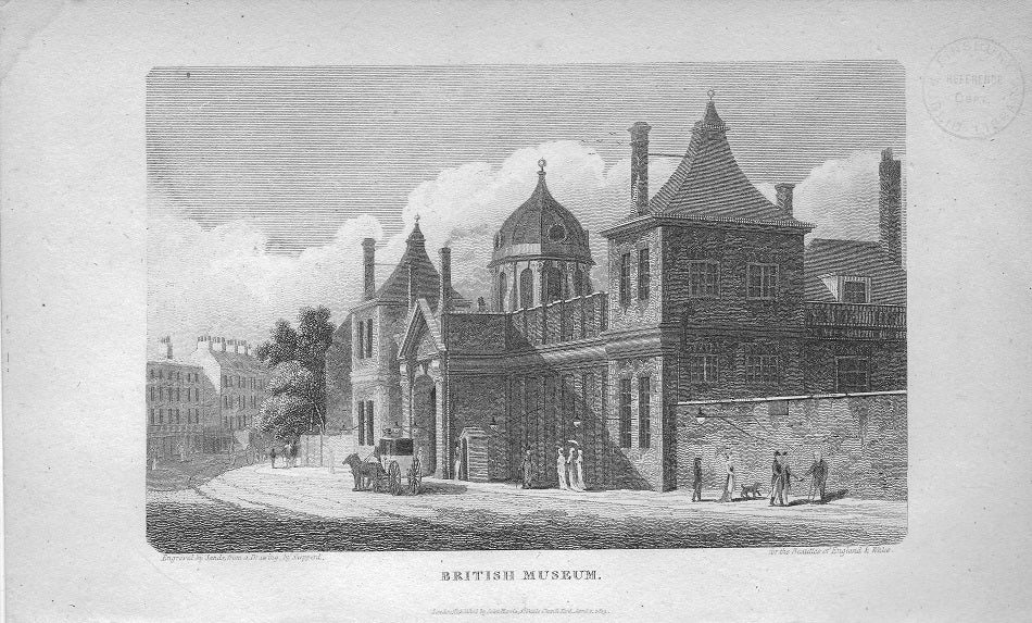 British Museum at Montagu House antique print published 1830