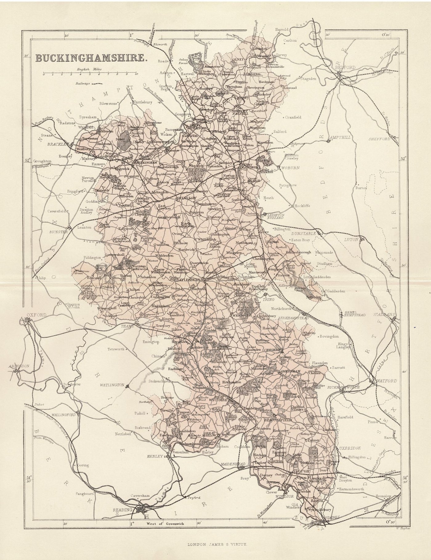Buckinghamshire antique map published 1868