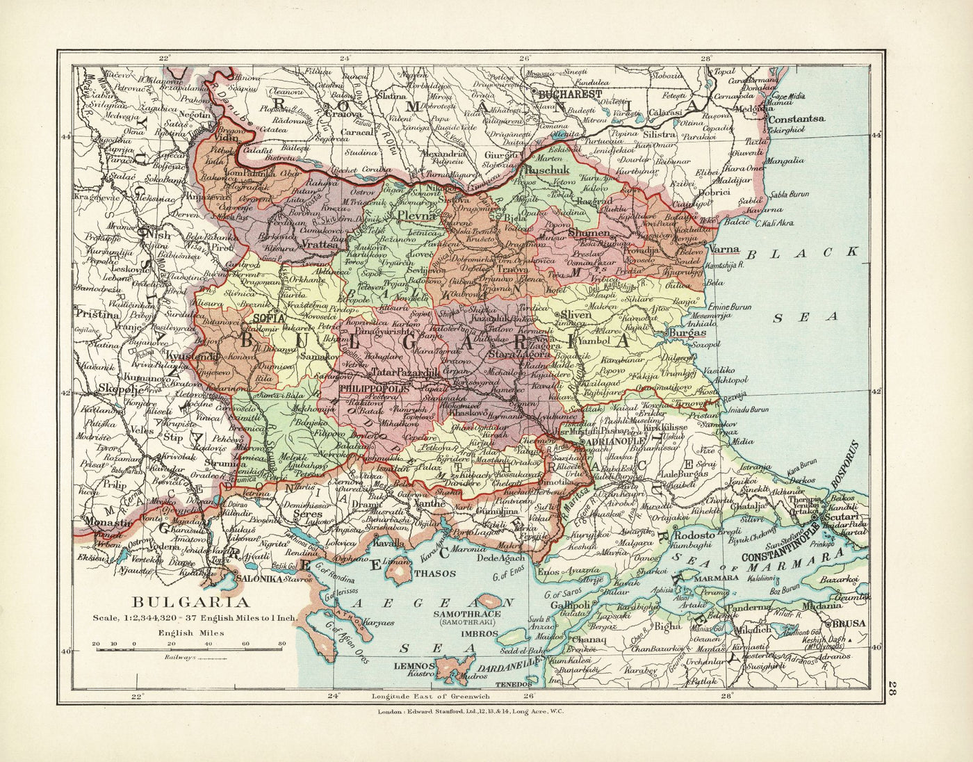 Bulgaria antique map published in 1926