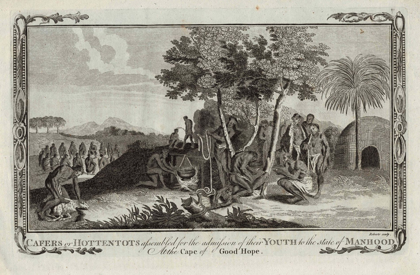 Cafers or Hottentots assembled at the Cape of Good Hope antique print 1780