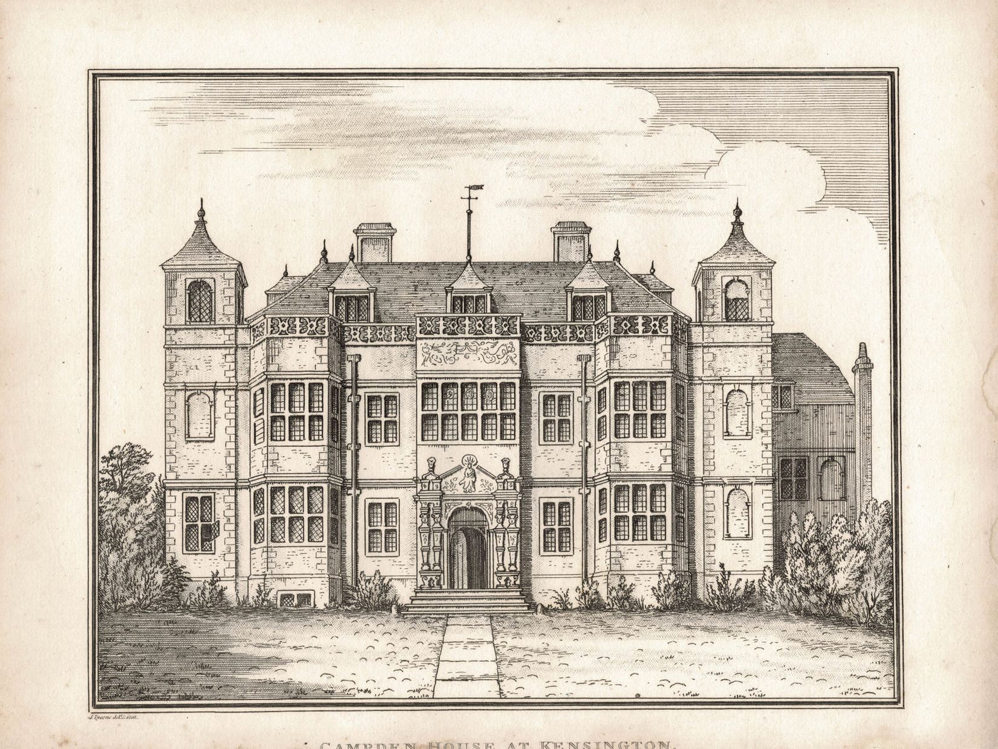 Campden House at Kensington, Antique Print, 1811