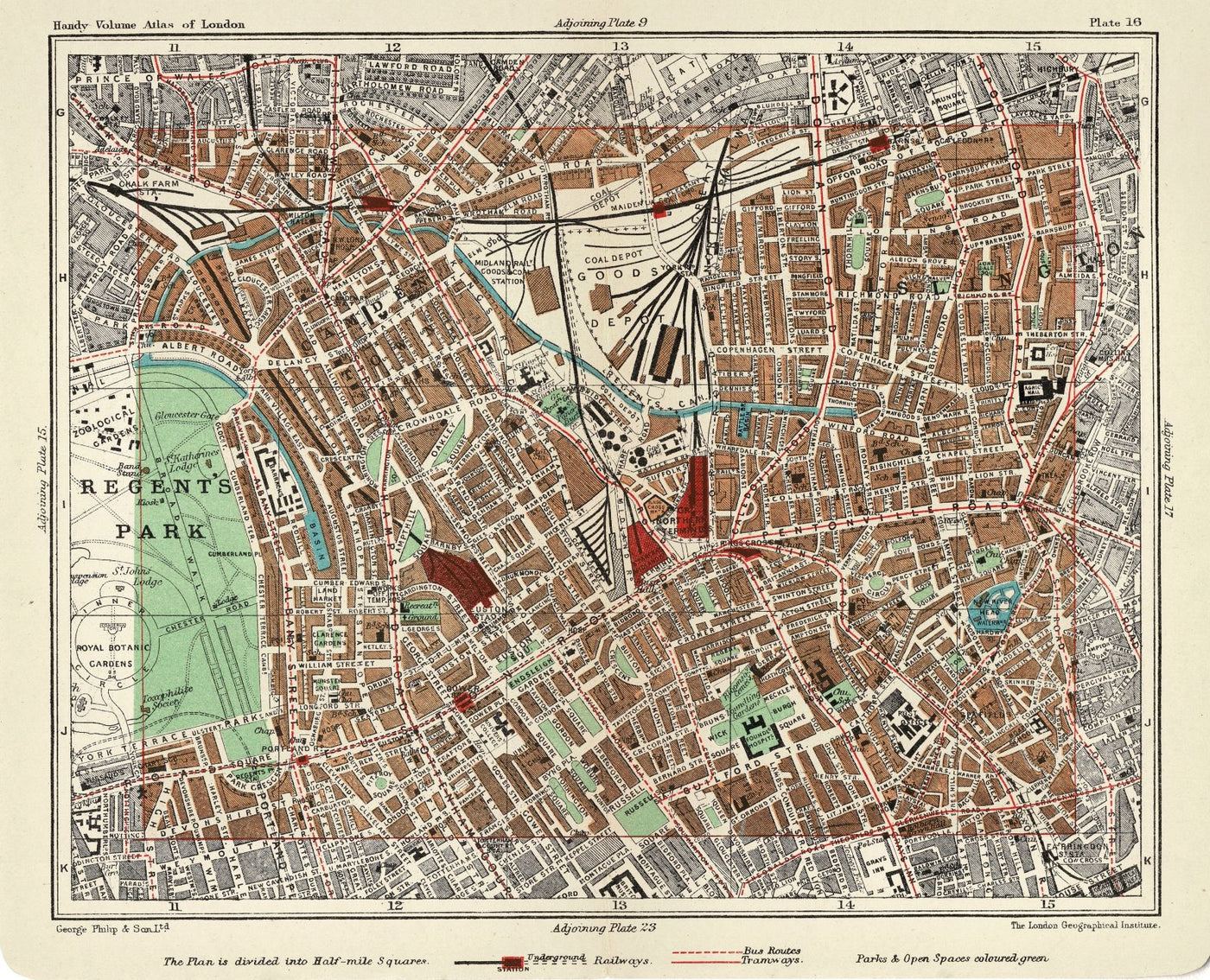 Camden Town, Islington, Pentonville, Regents Park, Mount Pleasant antique map 1907