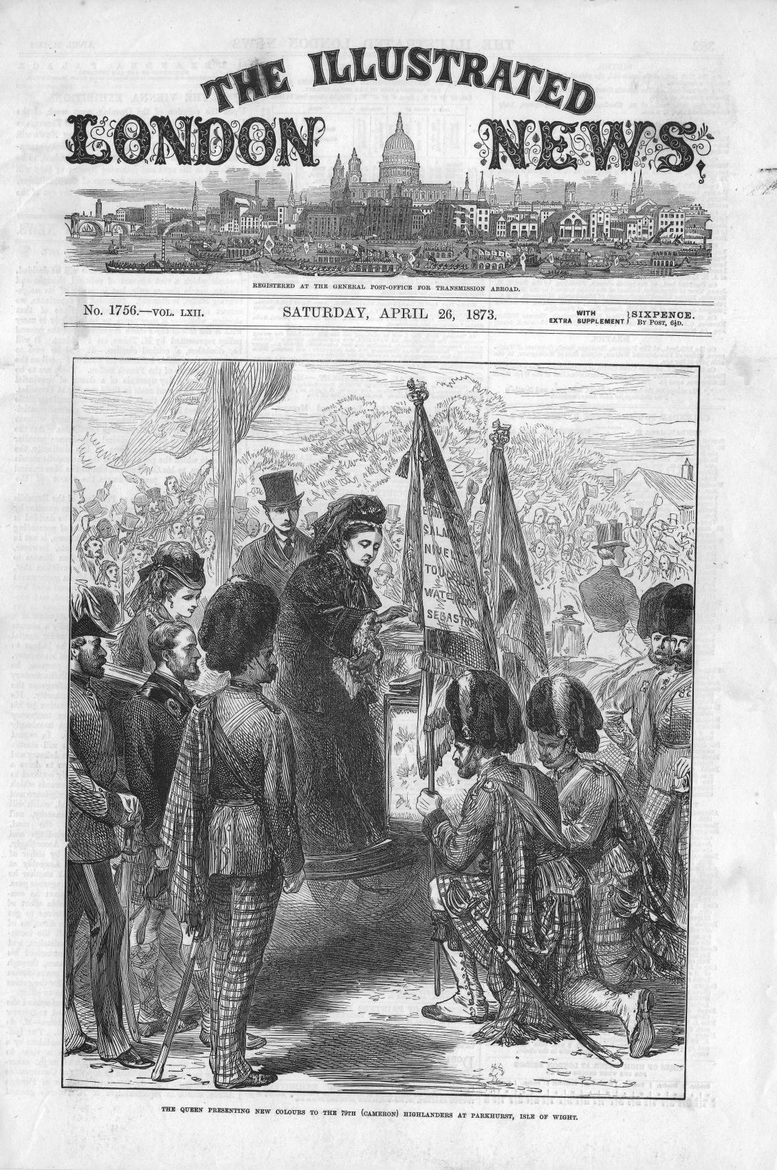 Cameron Highlanders Queen Victoria presents regimental colours 1873