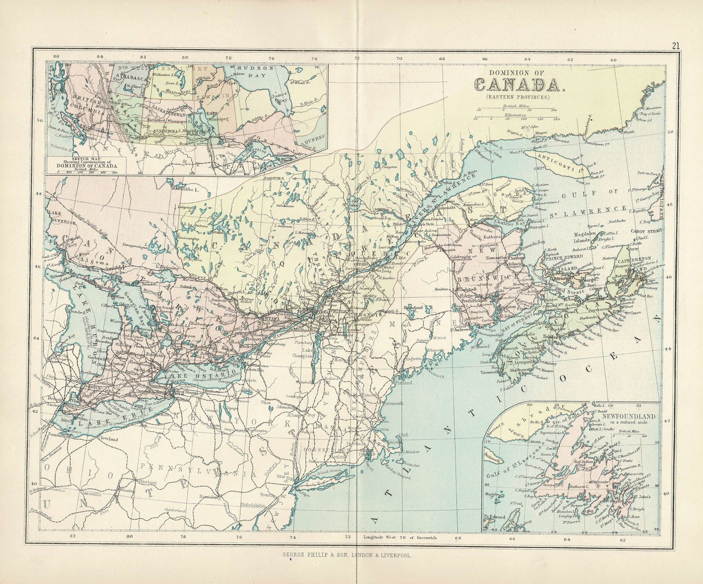 Eastern Canada, Antique Map, 1886