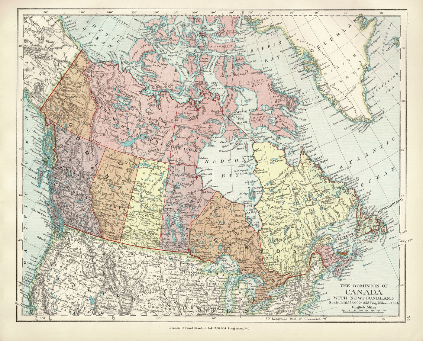 Canada and Newfoundland antique map published 1926
