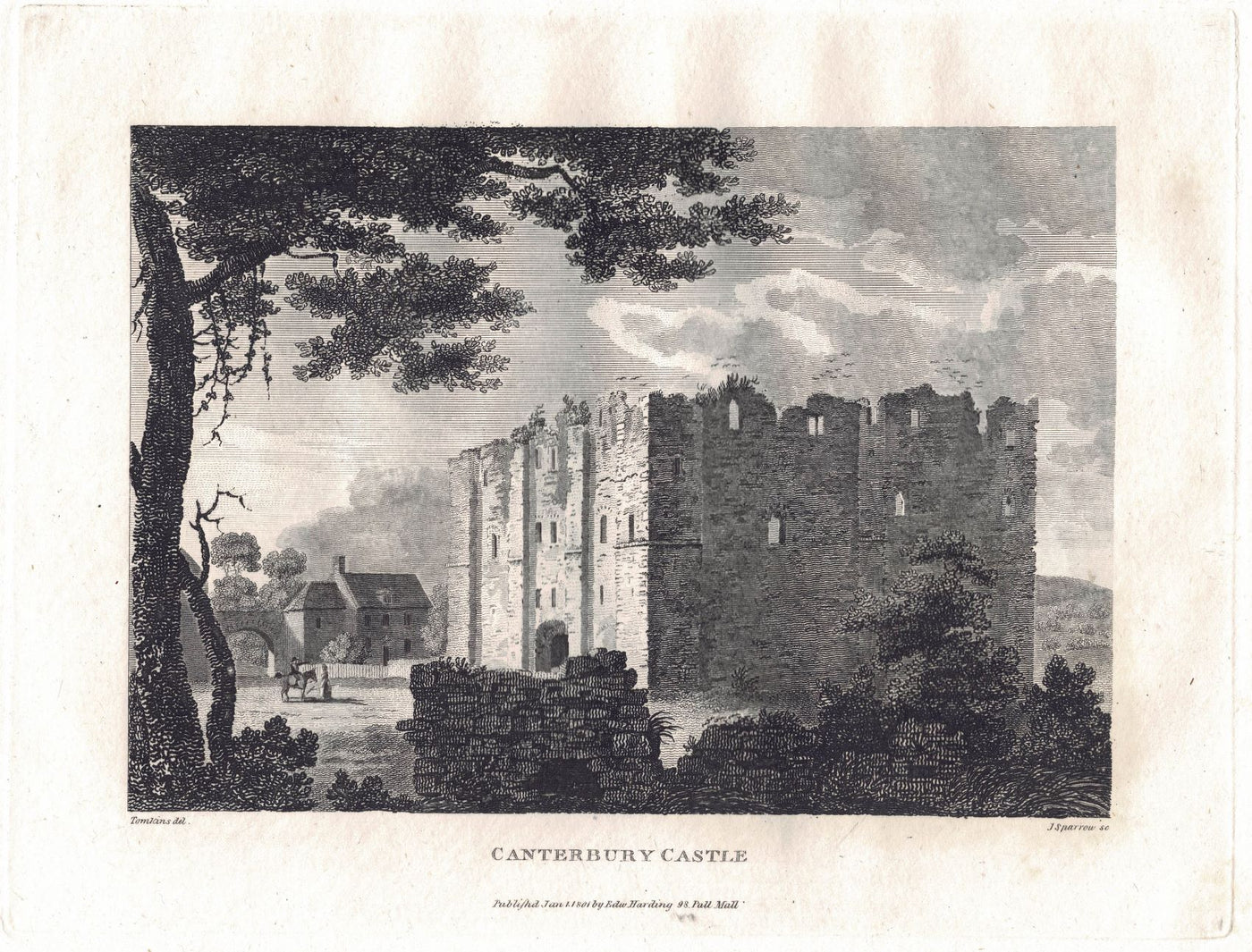Canterbury Castle, Kent antique print published in 1801