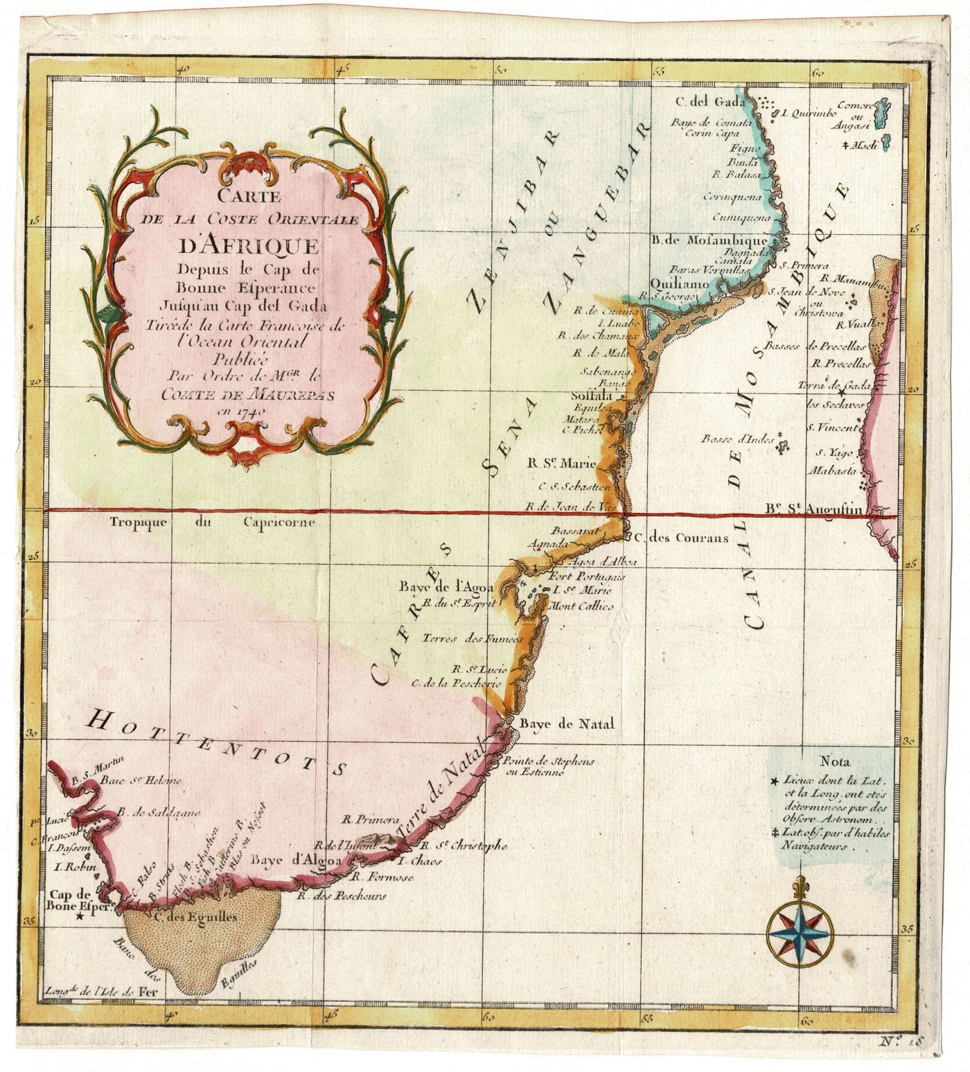 Carte de la Coste 0rientale d'Afrique (East Africa Coast) antique map 1740