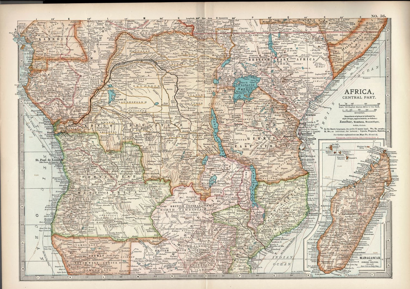 Africa Central Part antique map from Encyclopaedia Britannica 1903