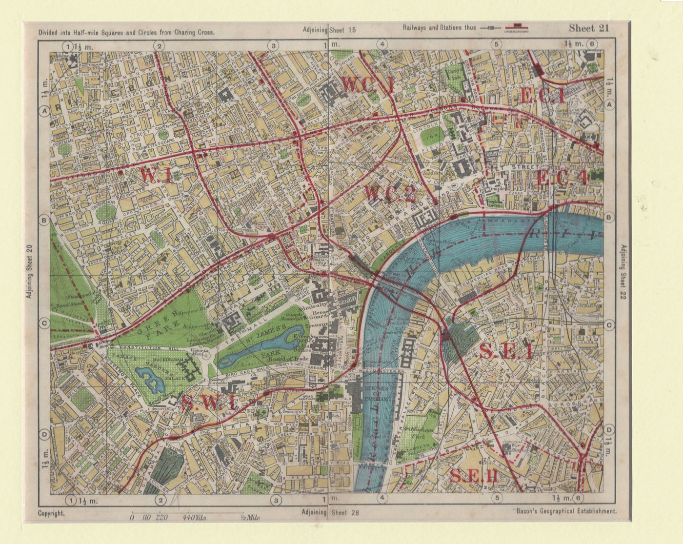 Central London vintage map published c.1938