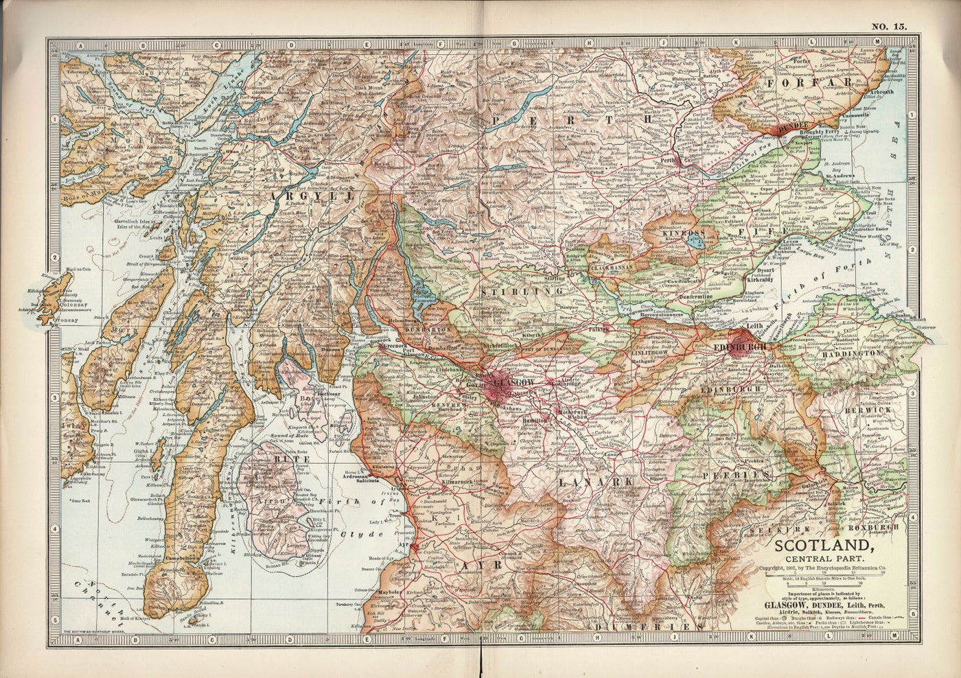 Scotland Central Part antique map Encyclopedia Britannica 1903