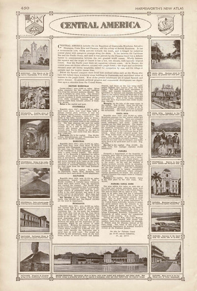 Central America antique map from An Atlas of the Great War, published 1920.