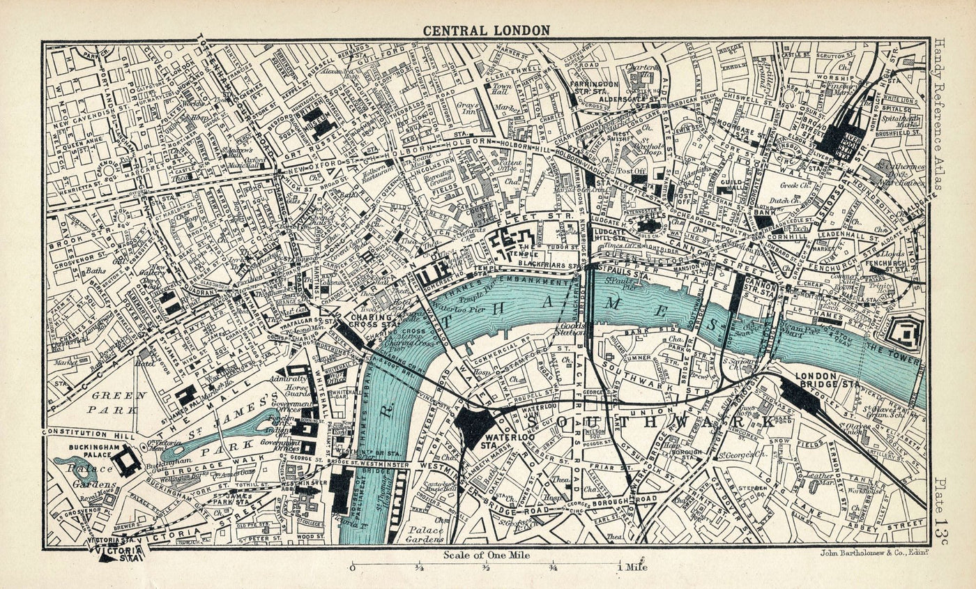 London environs antique map published 1909