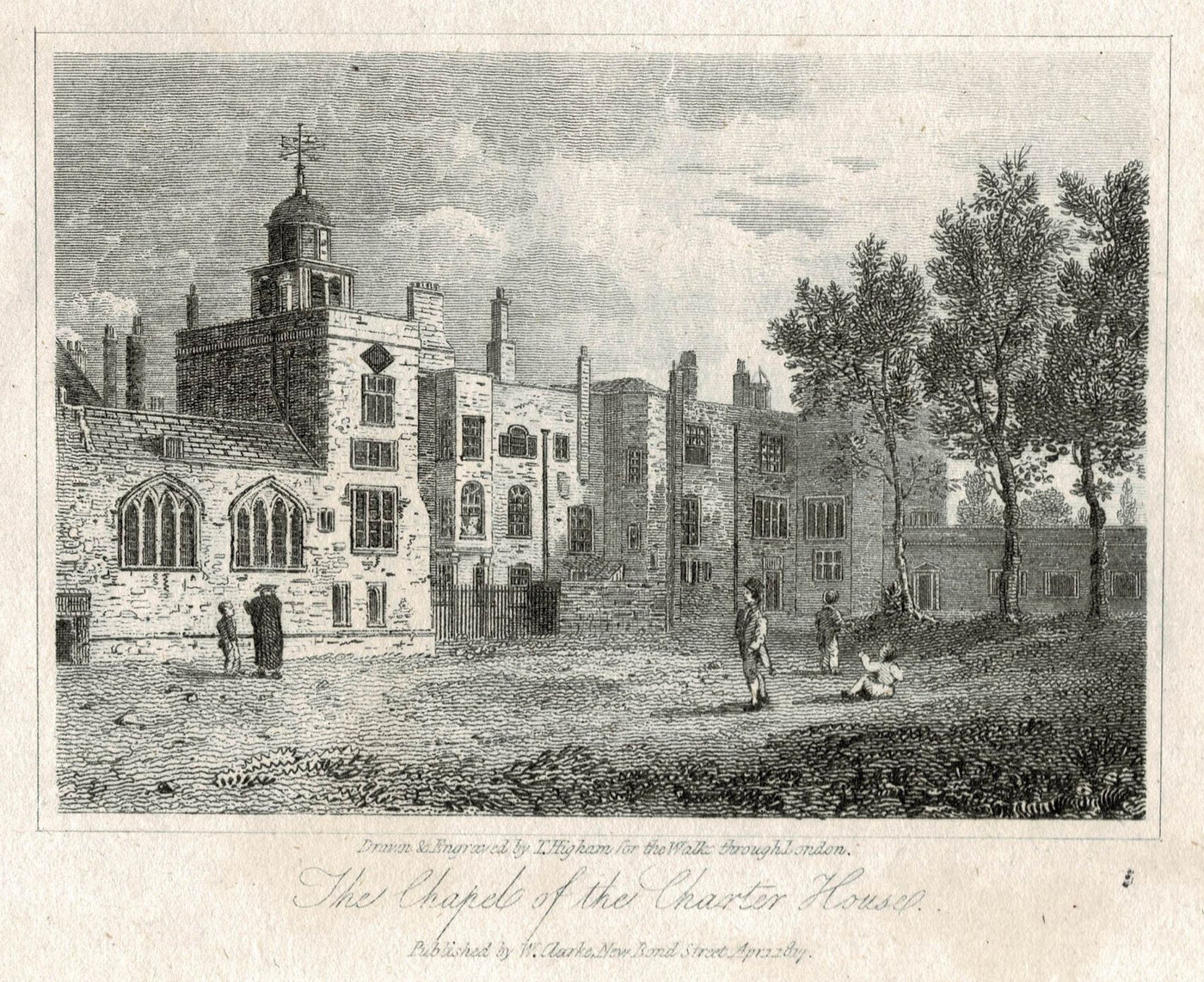 Charter House Chapel in London antique print 1817