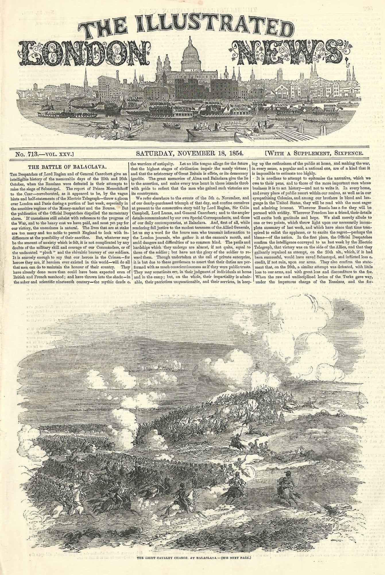 Balaclava Charge of the Light Brigade Crimean War antique print 1854