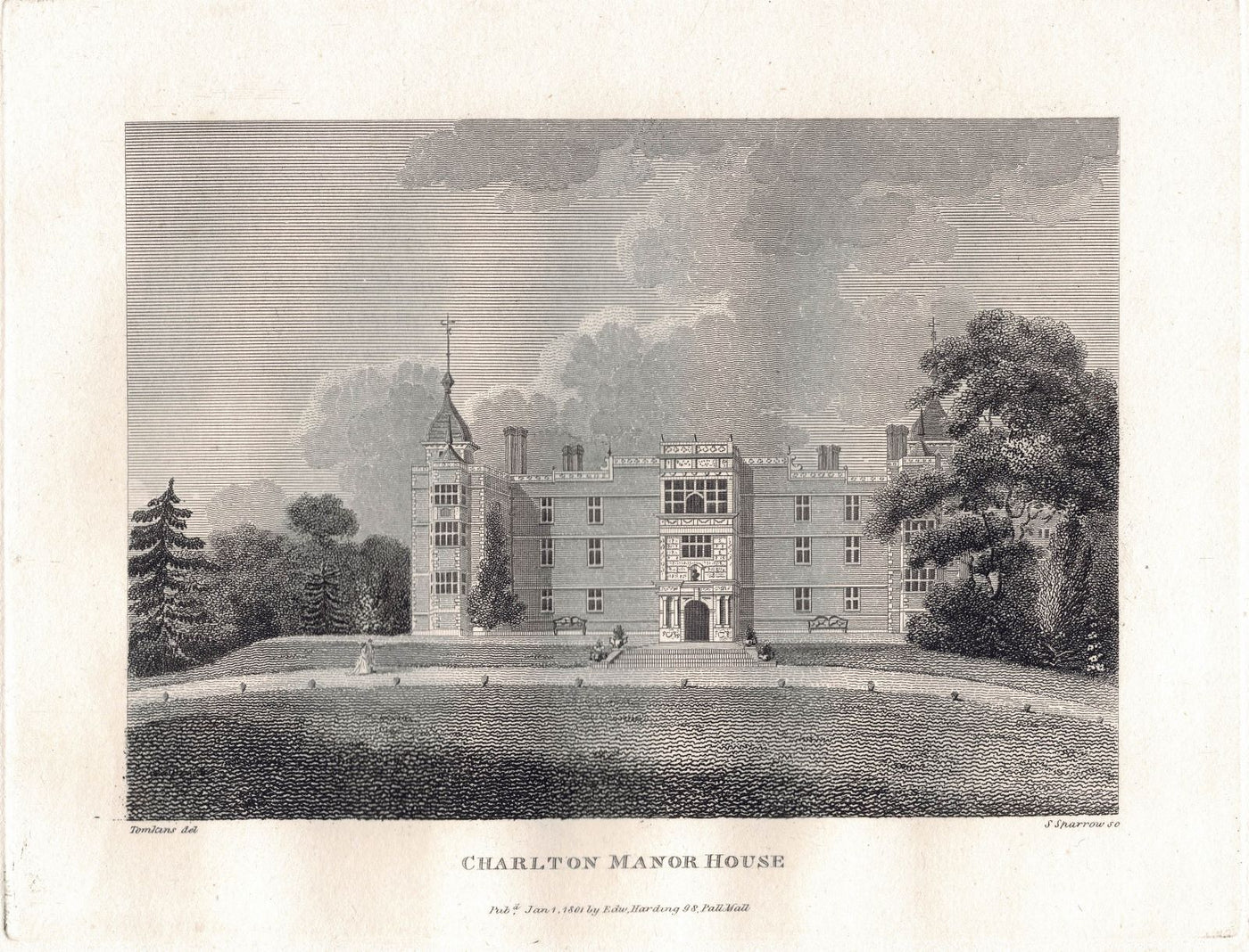 Charlton Manor House London antique print published in 1801