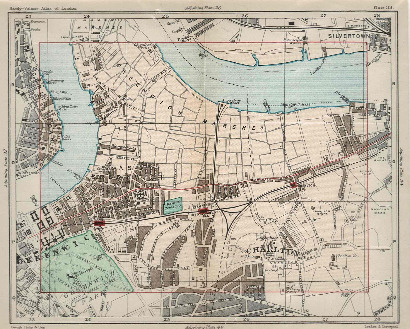 Greenwich and Charlton, Antique Map, 1891