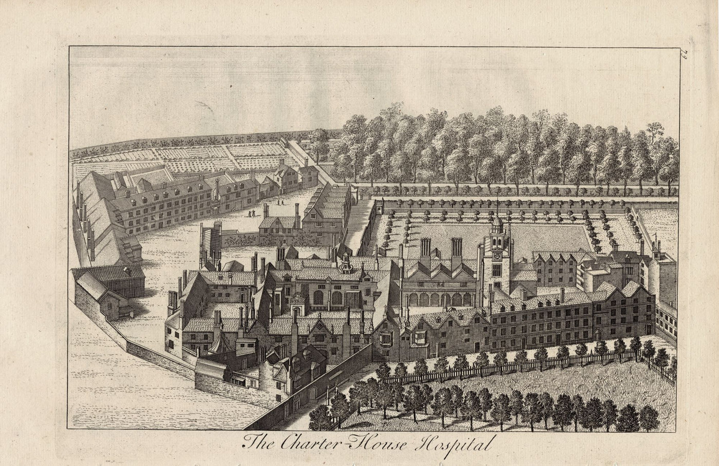 Charterhouse Hospital London antique print published c.1756
