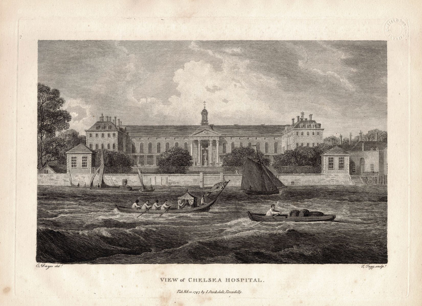 Chelsea Hospital, Antique Print, 1798
