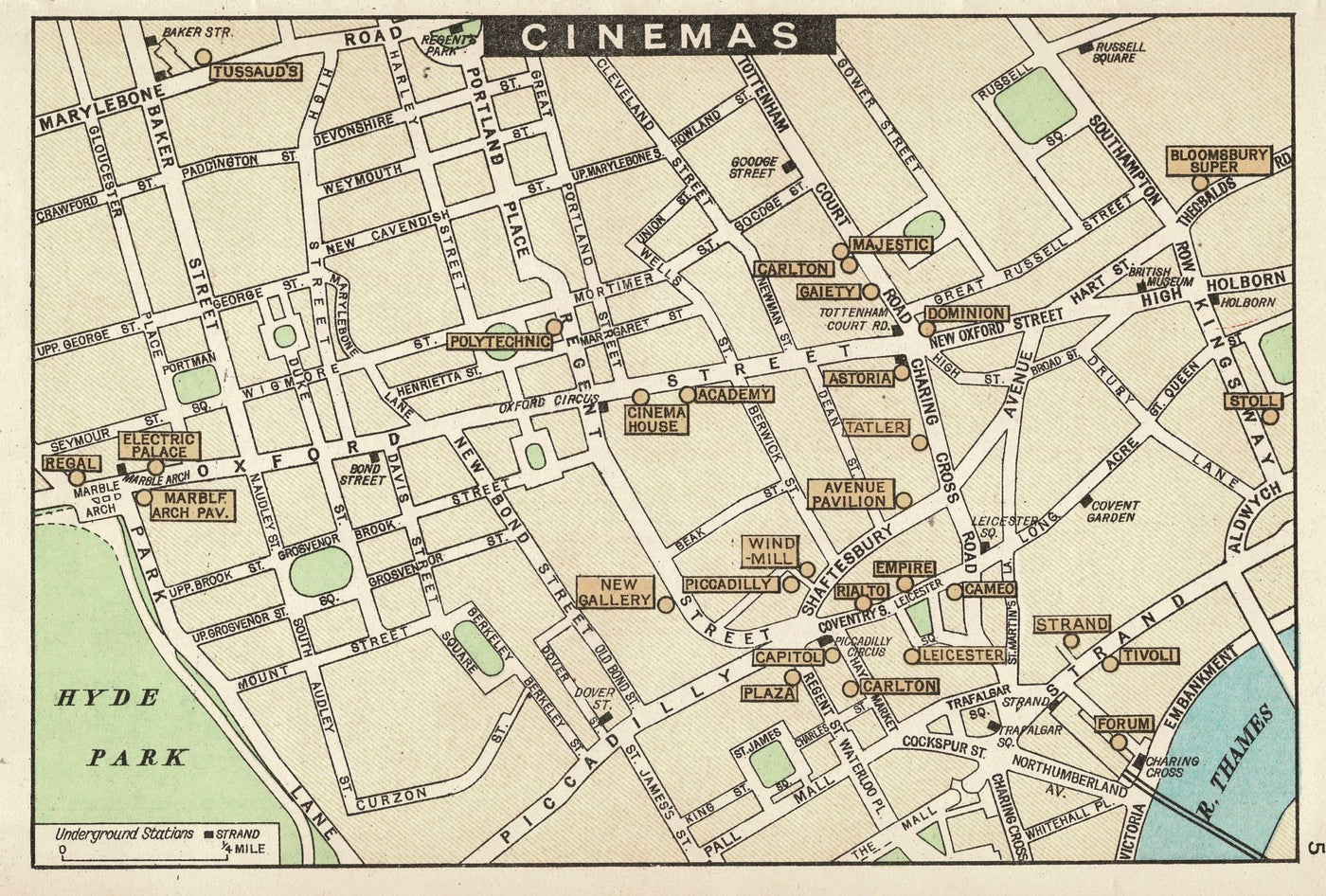 Cinemas in Central London map published in 1926