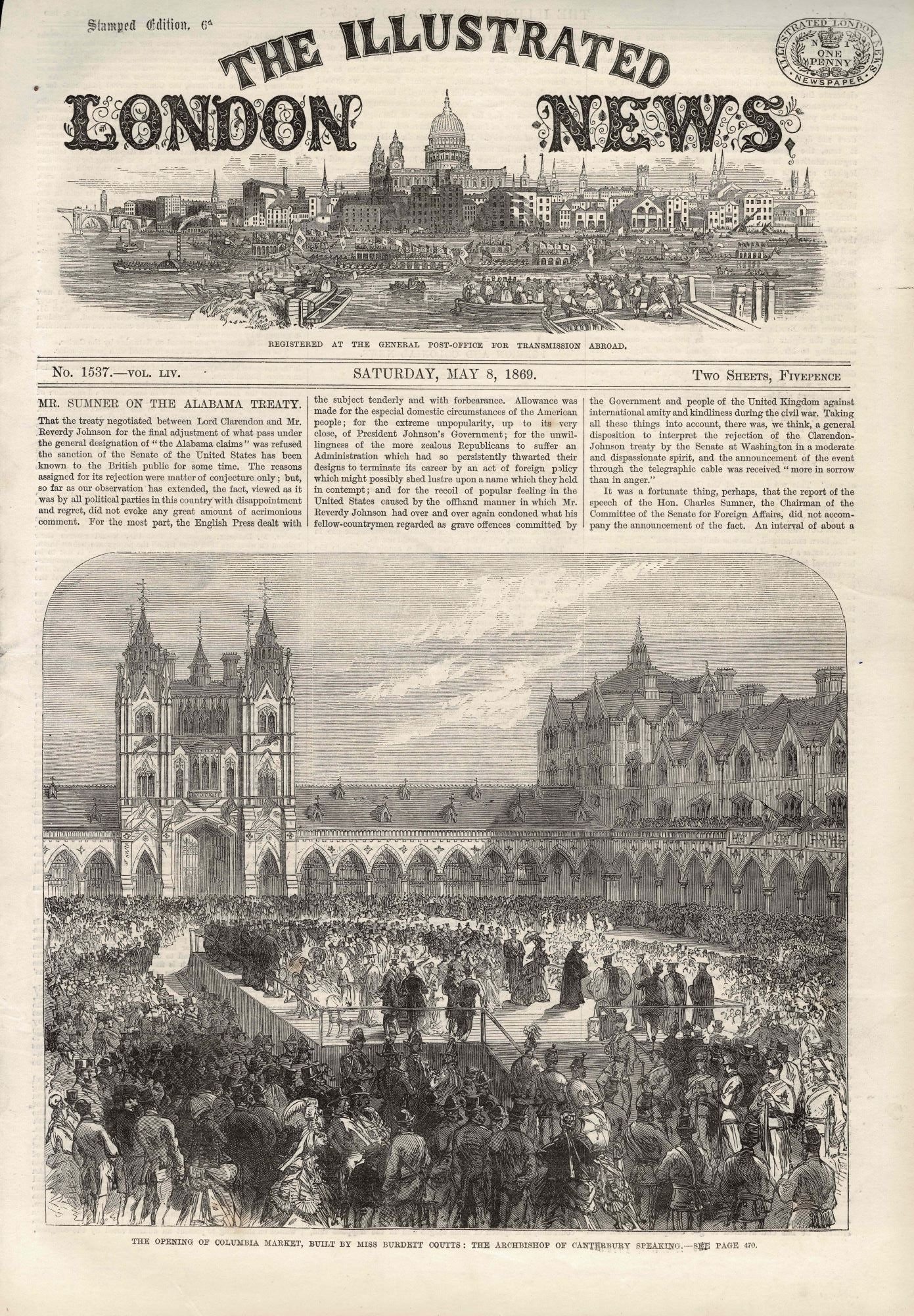 Columbia Market Bethnal Green official opening antique print 1869