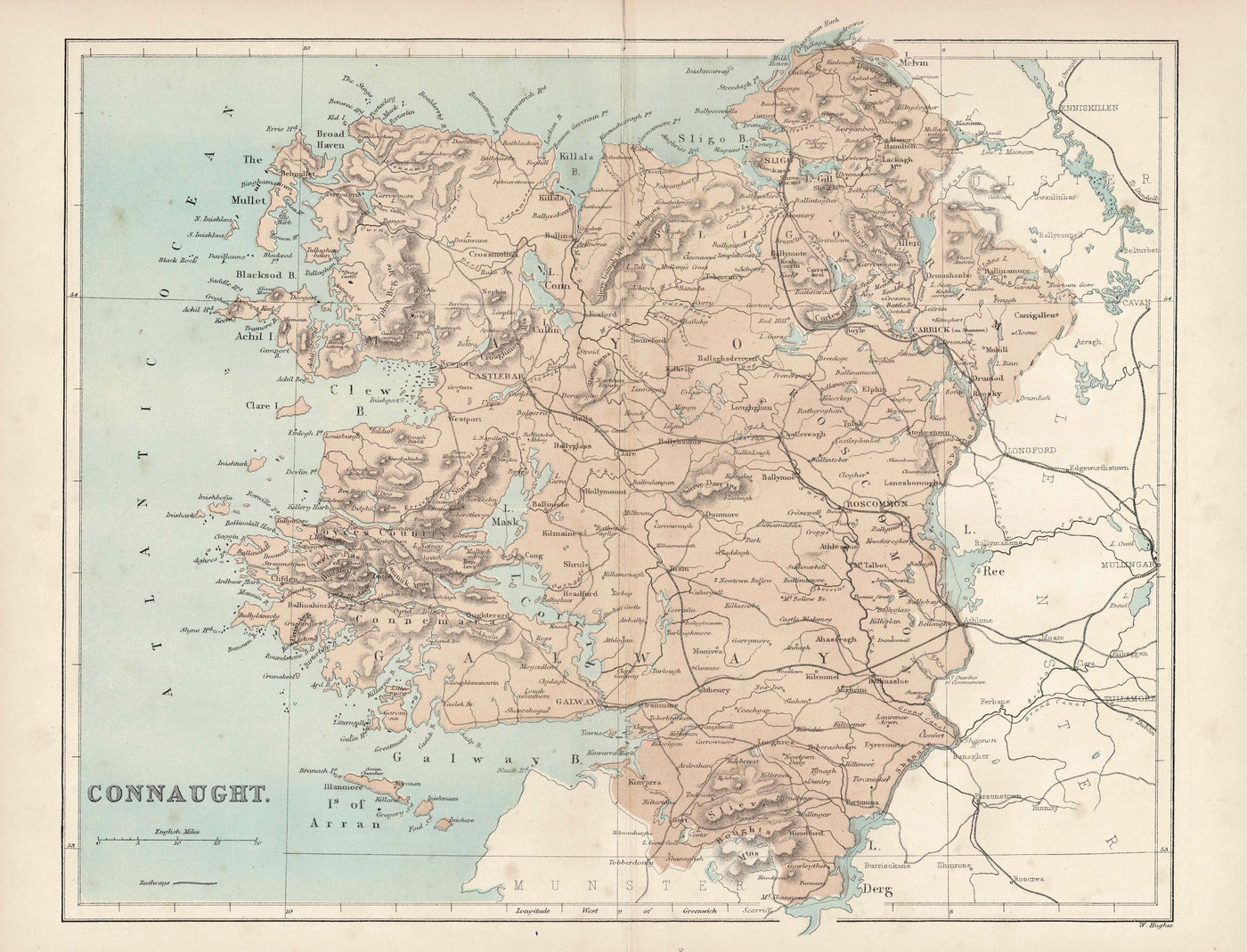 Connaught Ireland antique map 1868