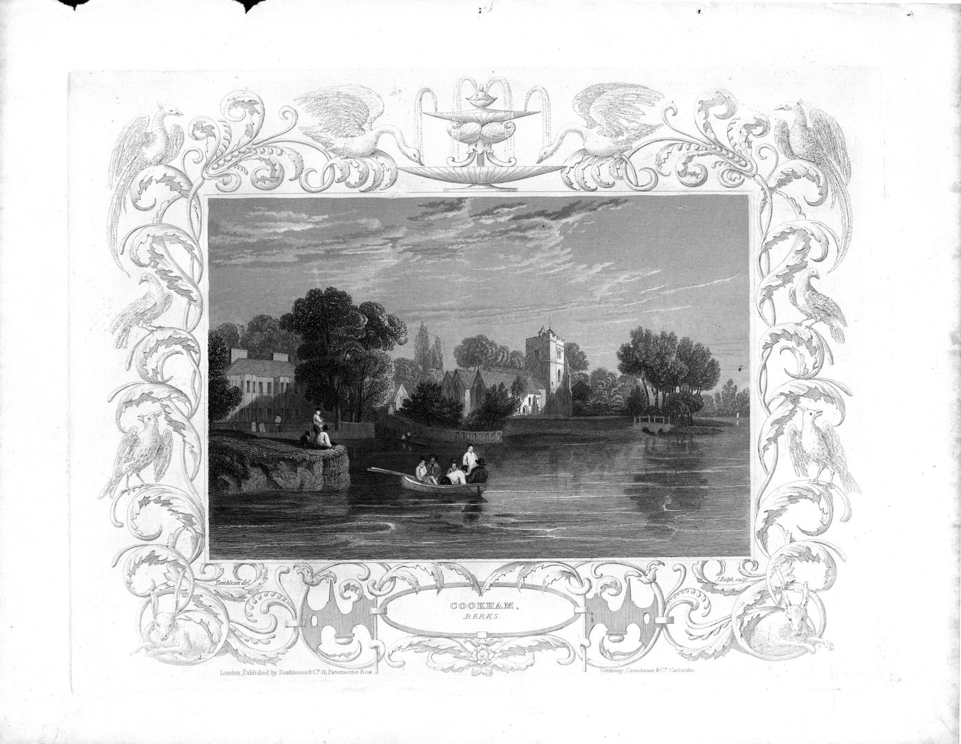 Cookham Berkshire on the River Thames antique print 1840