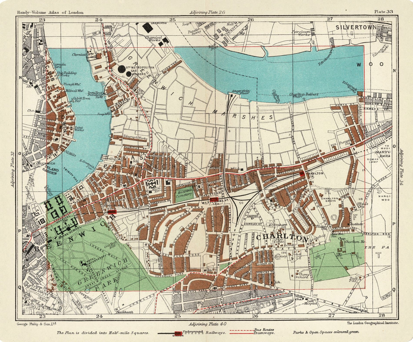 Cubitt Town, Greenwich, Charlton antique map 1907