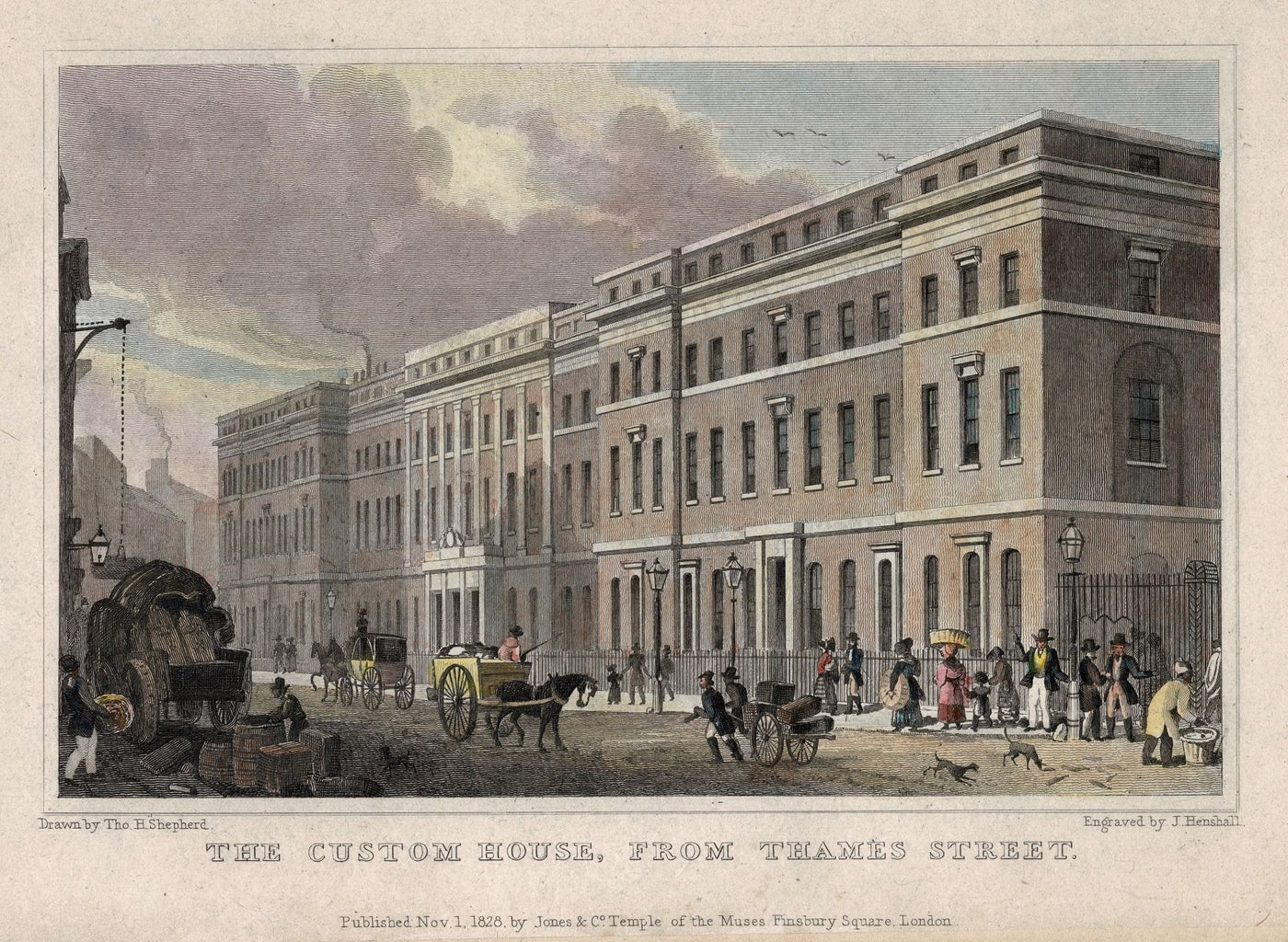 Custom House from Lower Thames Street antique print 1830