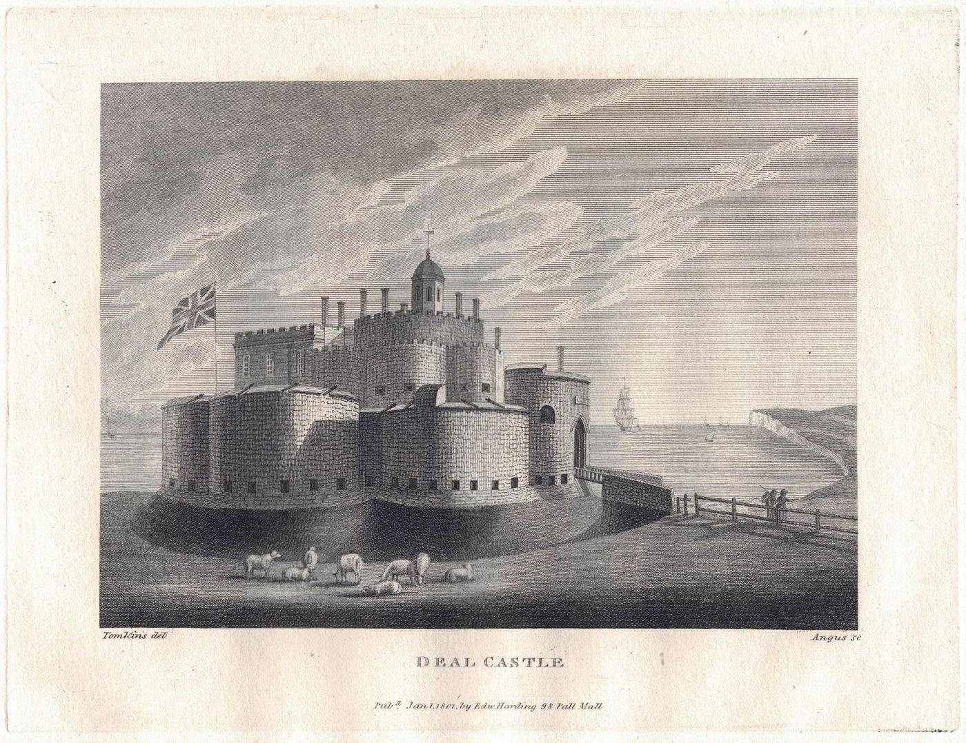 Deal Castle, Kent antique print published in 1801