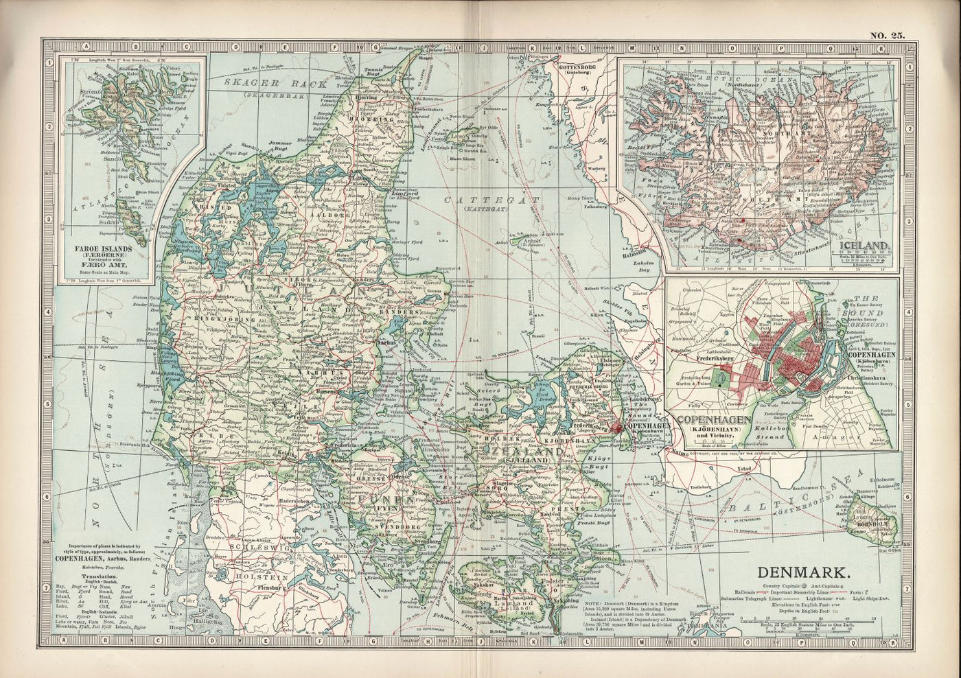 Denmark & Iceland antique map Encyclopaedia Britannica 1903