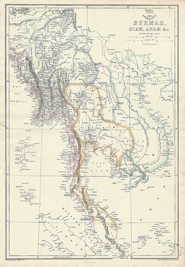 Burma Myanmar Weekly Dispatch antique map 1863