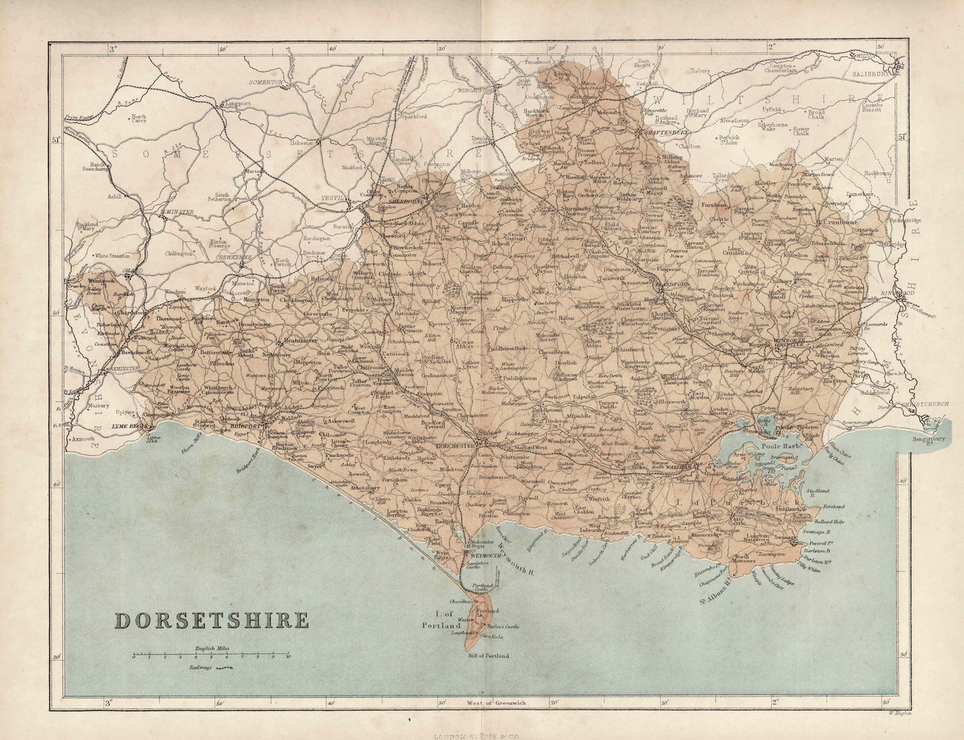 Dorsetshire antique map published 1868