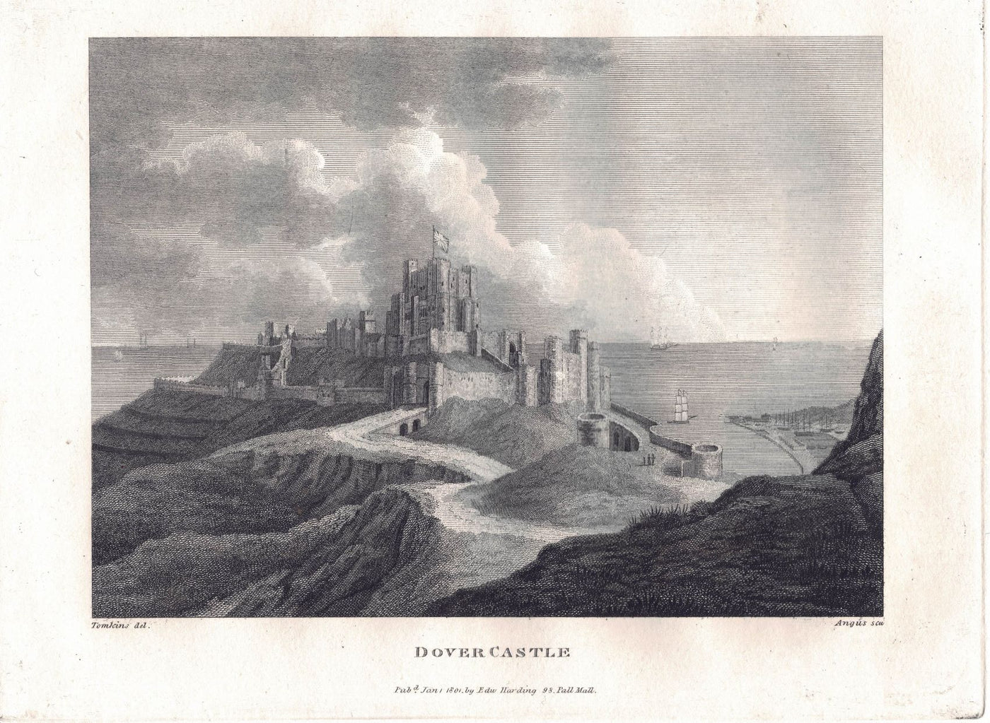 Dover Castle Kent antique print published in 1801