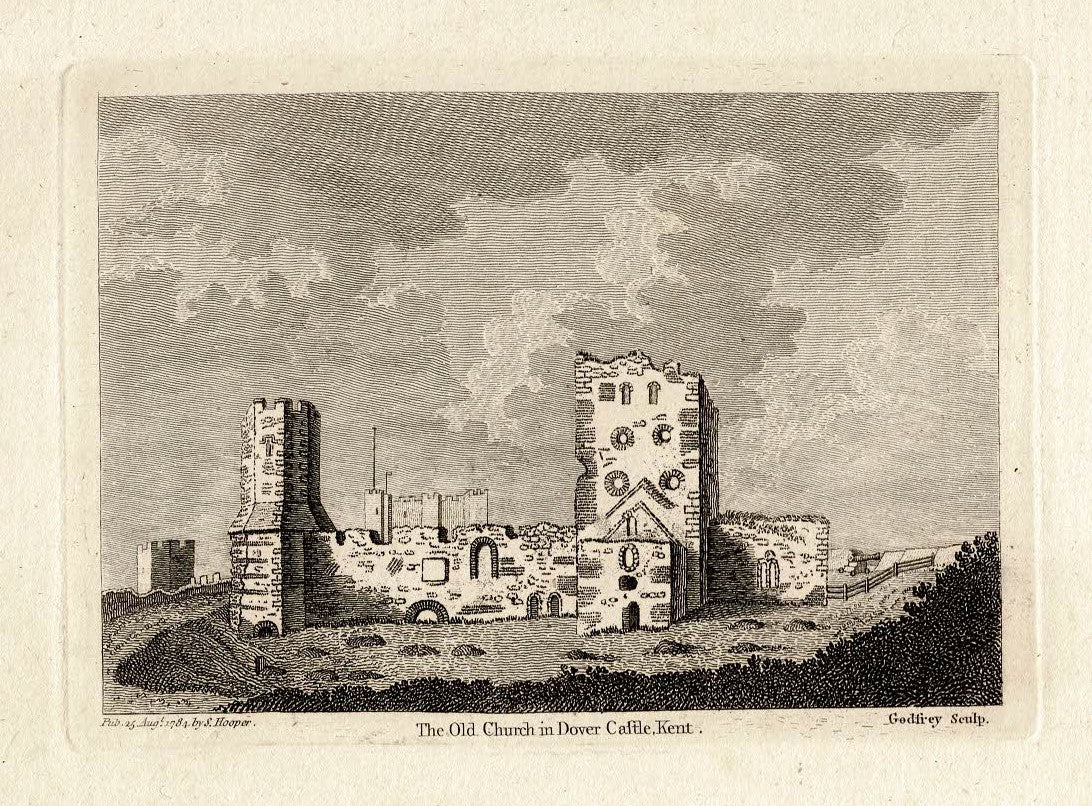 Dover Castle Old Church Kent antique print 1784