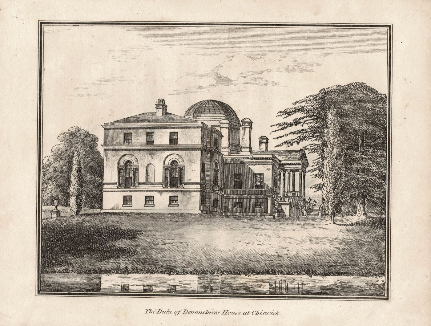 Chiswick House on the banks of the Thames antique print 1811