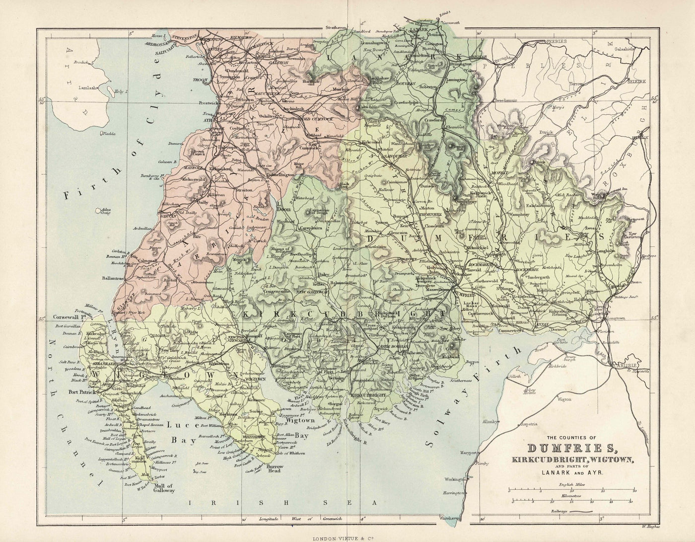 Dumfriesshire county map Scotland antique map 1868