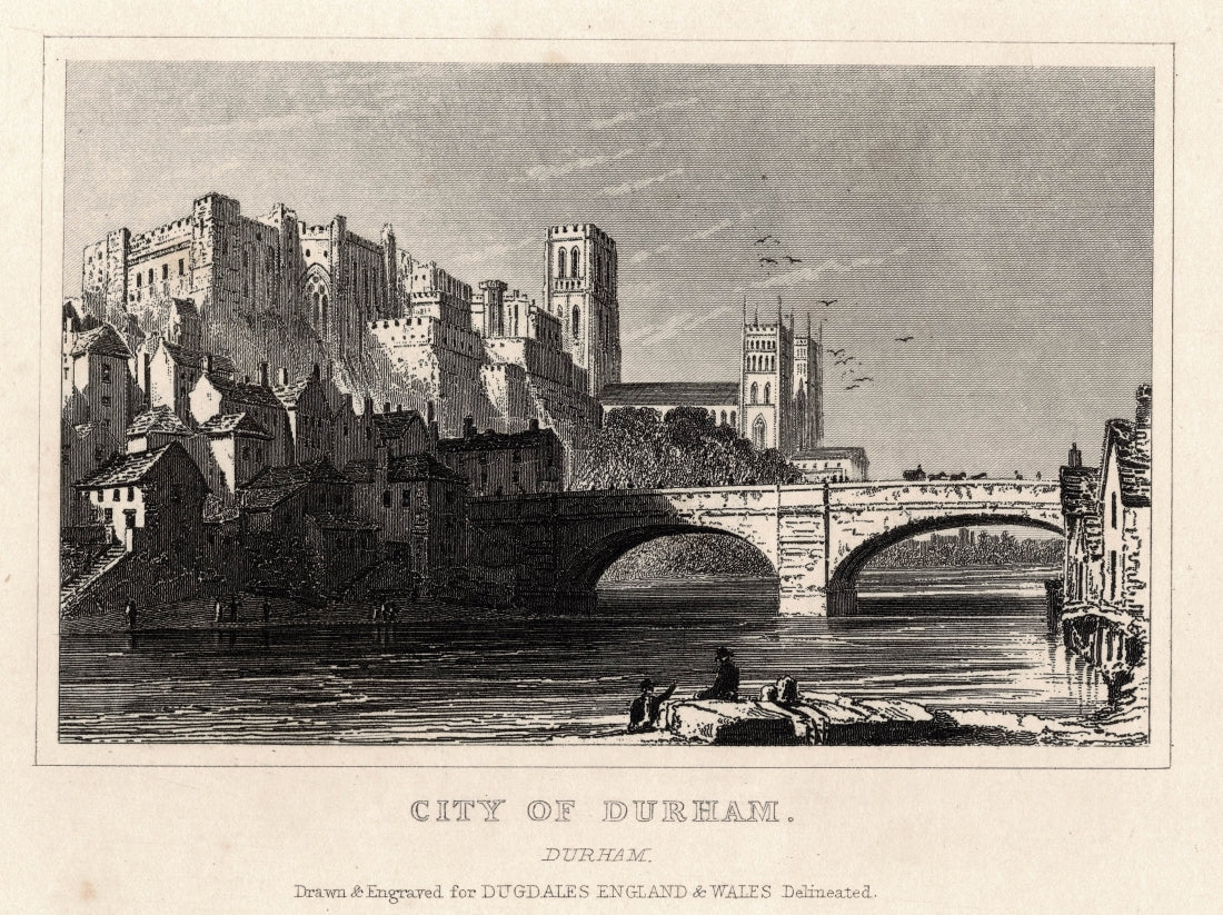 Durham Castle and Cathedral antique print 1845