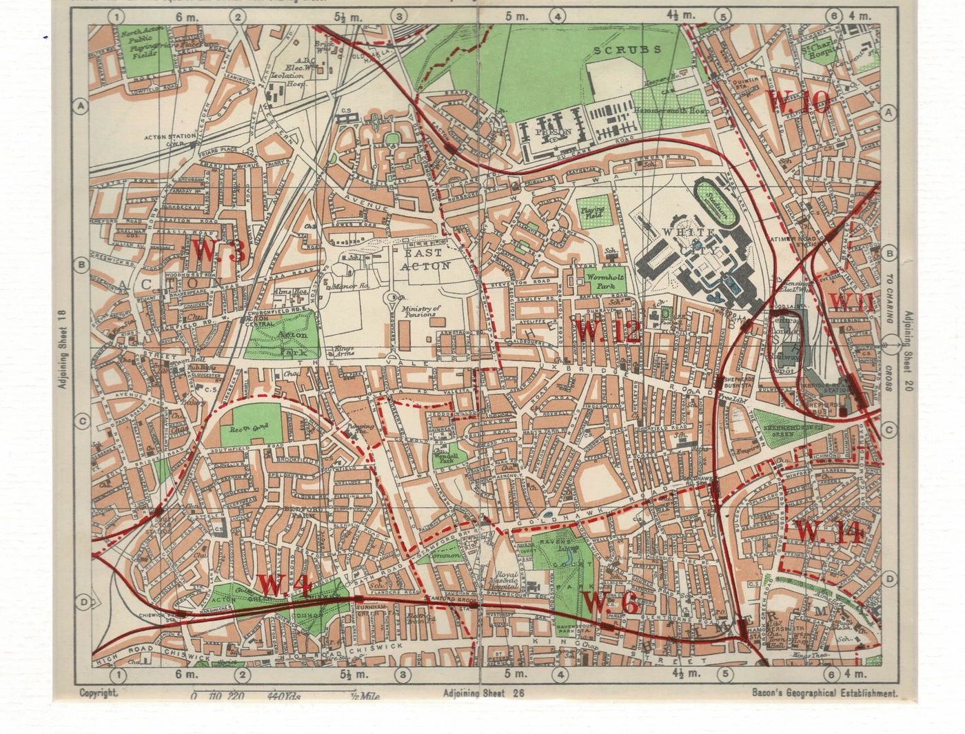 East Acton, Antique Map, 1936