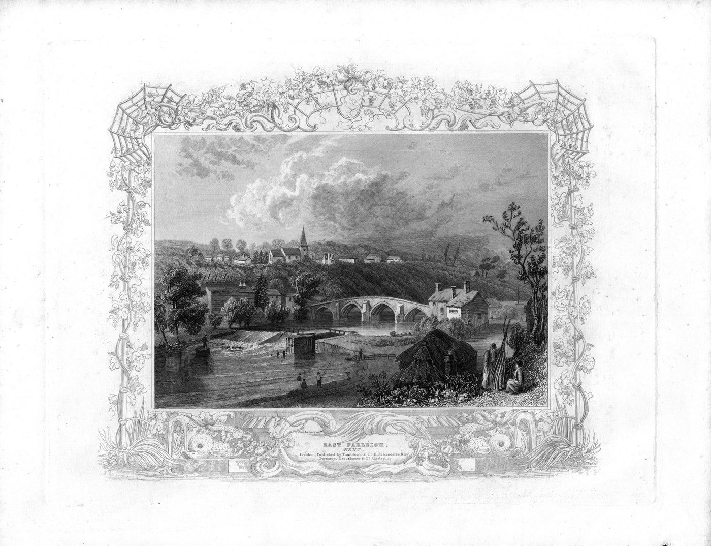 East Farleigh Kent on the River Medway antique print 1840
